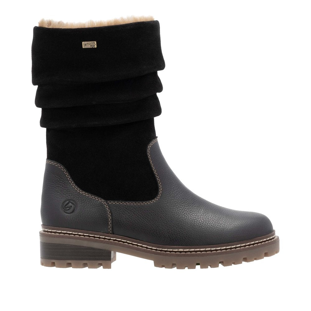 Remonte D0B80-00 Wide Fit Waterproof Wool Lined Black Boots