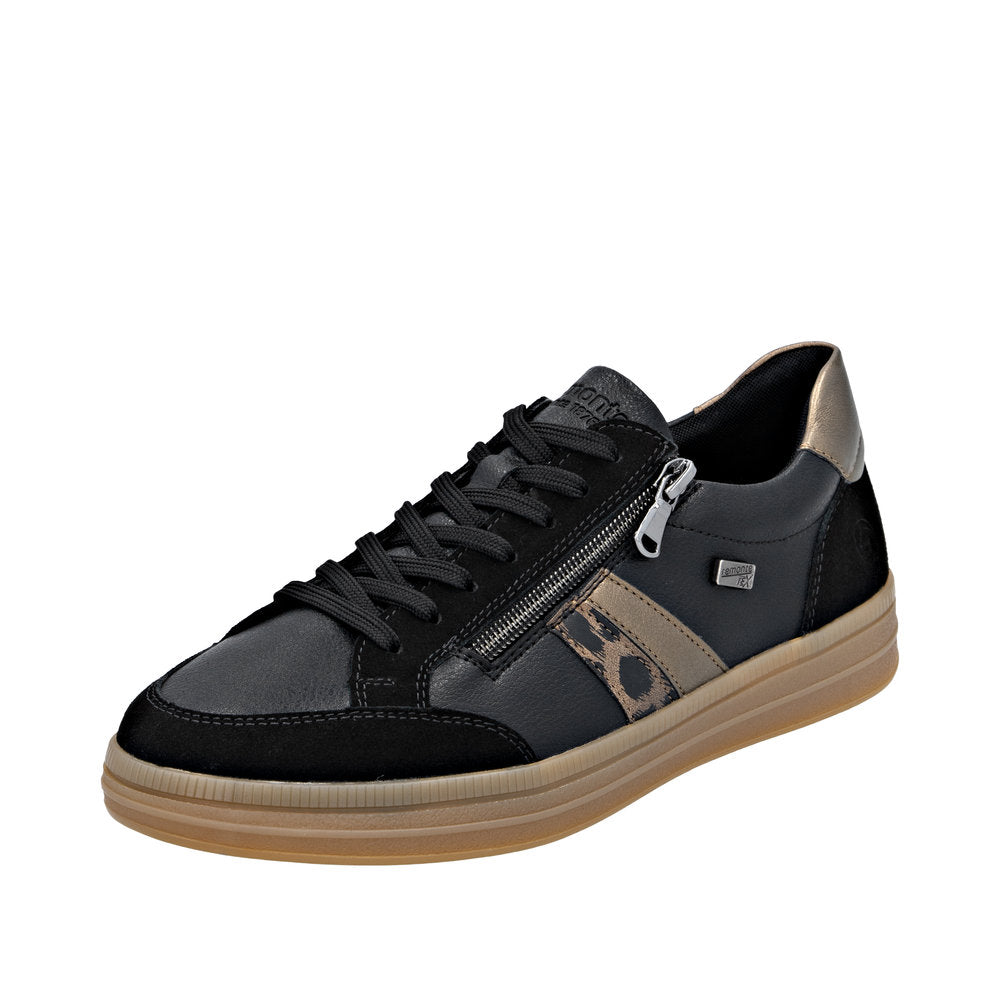 Remonte D2C04-03 Wide Fit Waterproof Black/Gold Sneakers