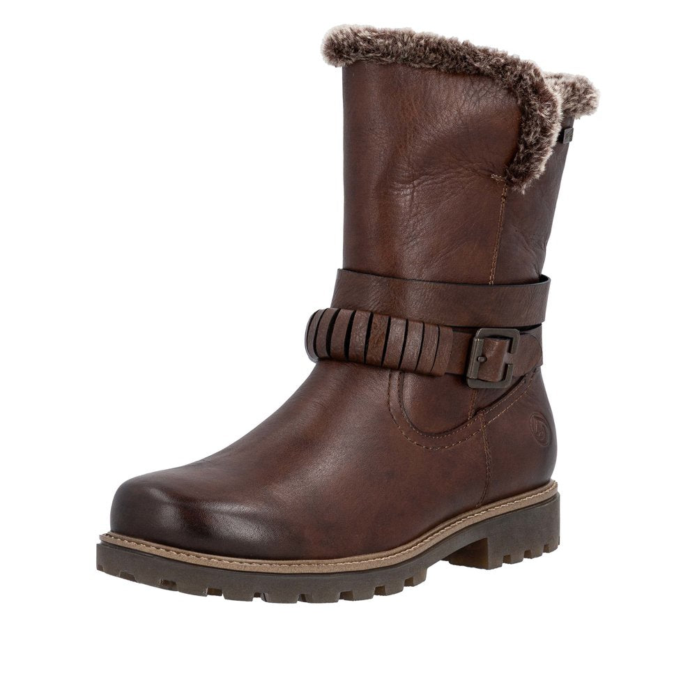 Remonte D3C72-22 Wide Fit Waterproof Wool Lined Mid Length Brown Boots