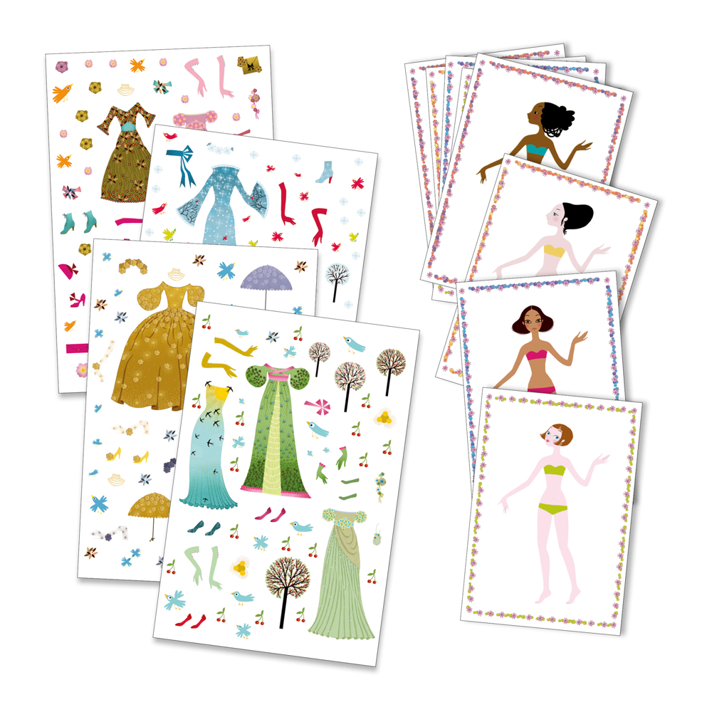 Djeco Small Gifts For Older Ones - Stickers - Paper Dolls - Dresses Through The Seasons DJ09690
