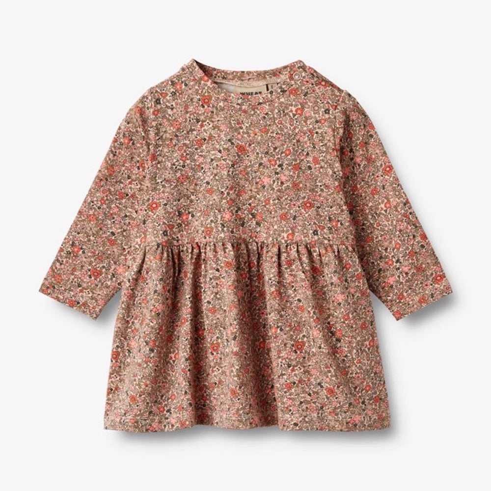 Wheat Jersey Dress L/S Bessie - 9566 Rose Dust Flower Meadow (Baby)