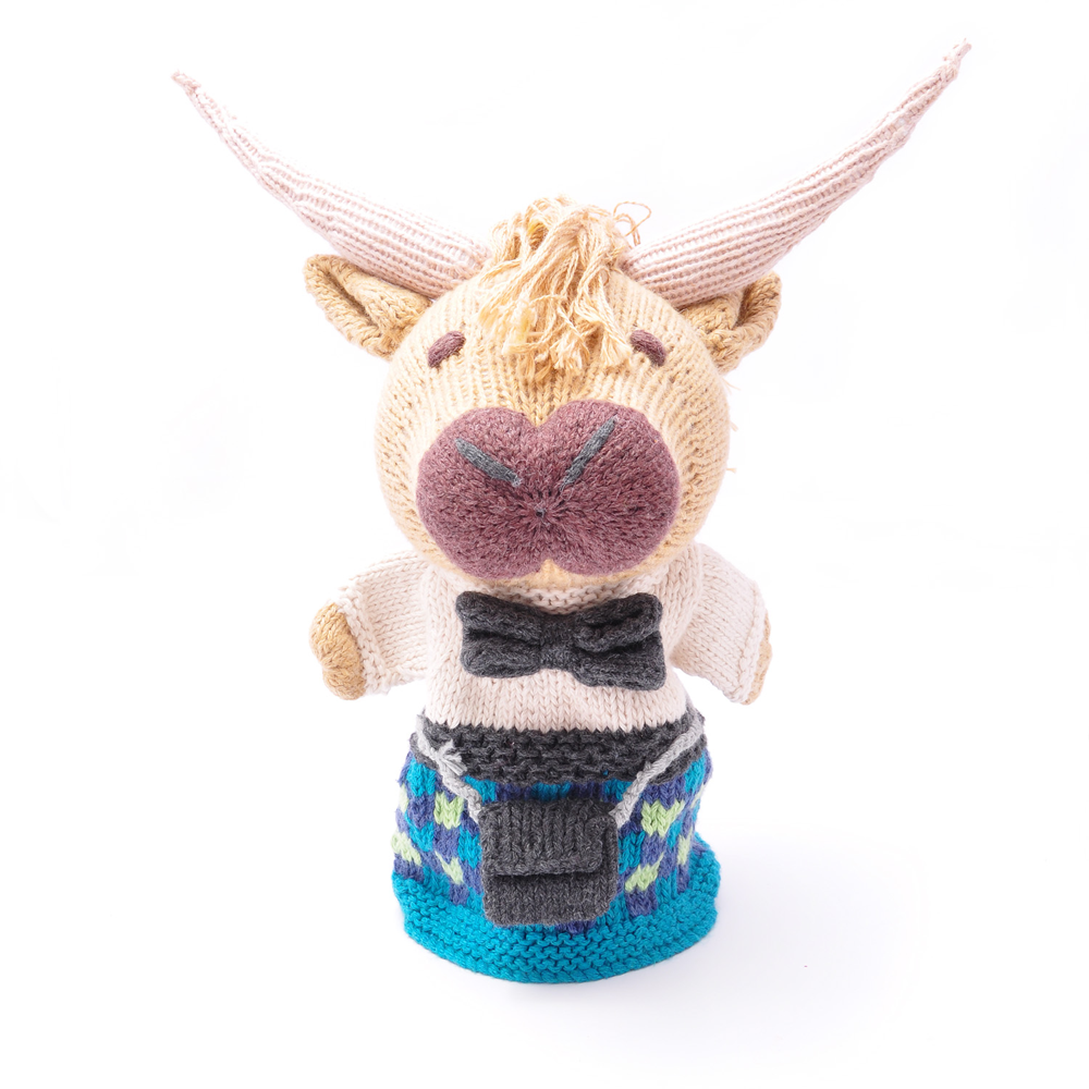 ChunkiChilli Scottish Highland Cow Puppet in Blue SYP052