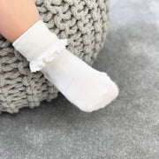 The Little Sock Company Frilly Non-Slip Stay-On Baby and Toddler Socks - Pearl White