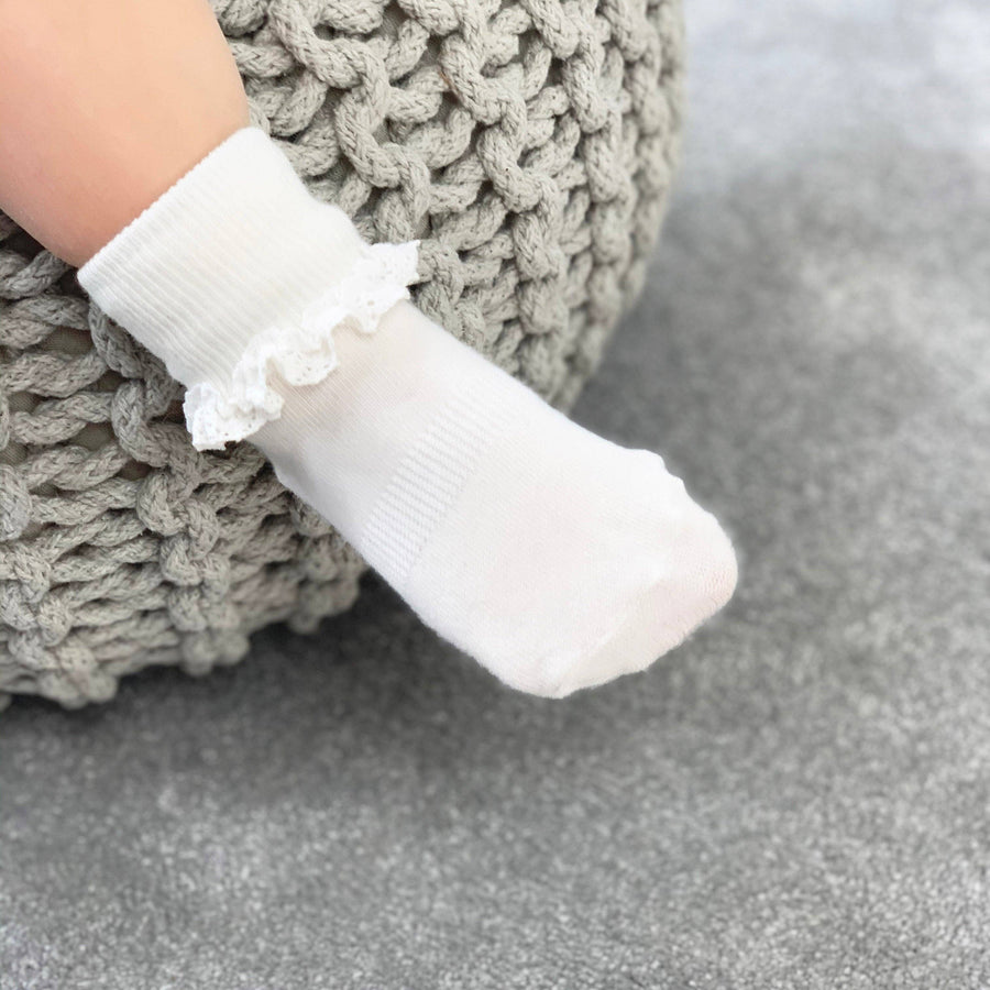 The Little Sock Company Frilly Non-Slip Stay-On Baby and Toddler Socks - Pearl White