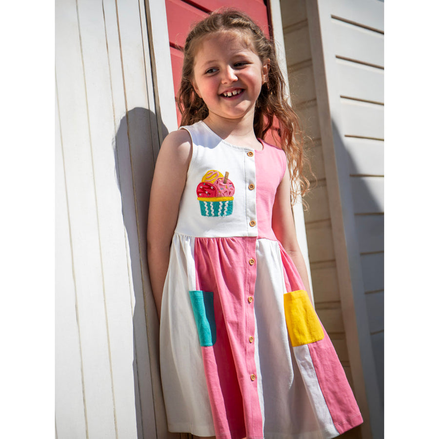 Frugi Henny Hotchpotch Dress - Sea Shell/Ice Cream