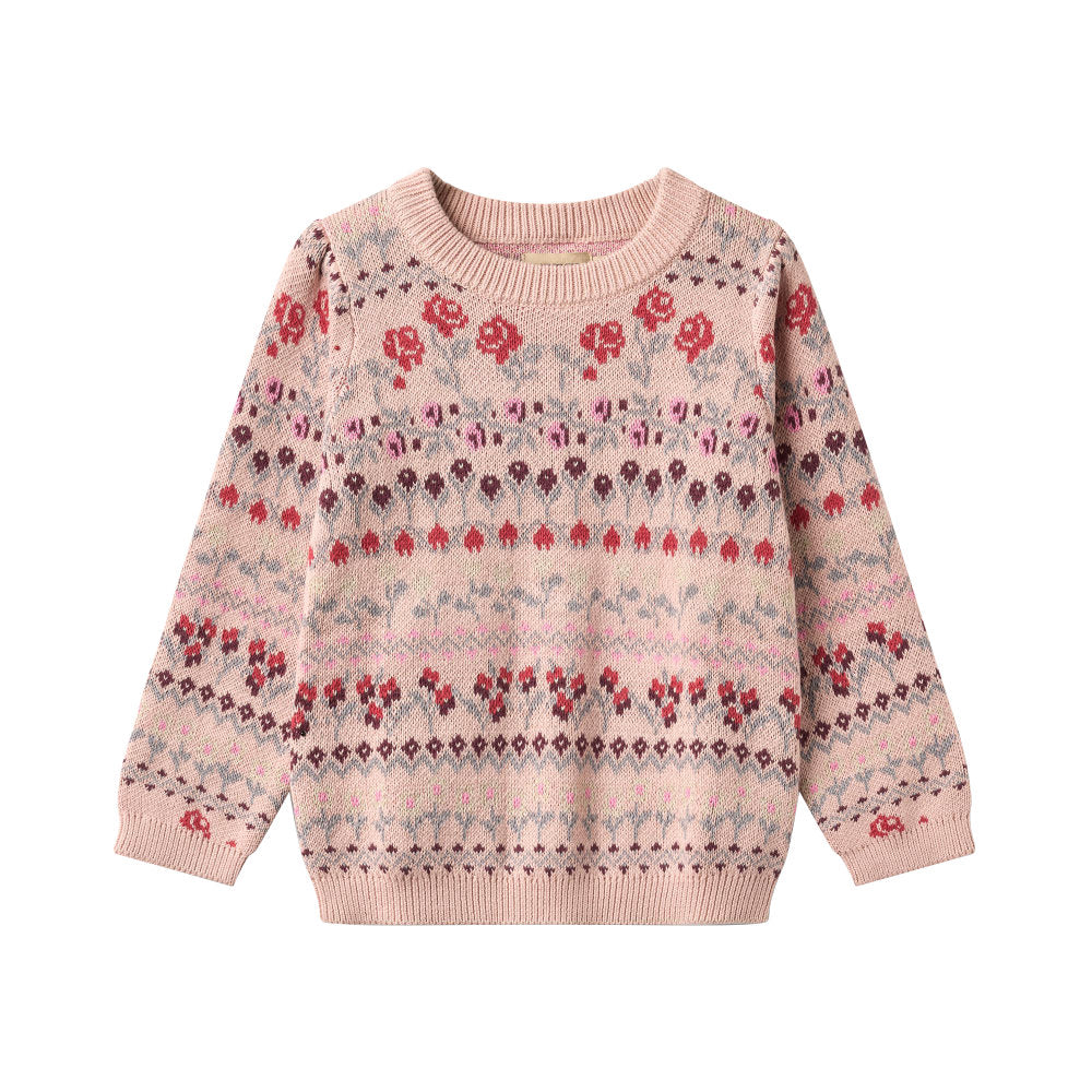 Wheat 0513-560-GOTS Jacquard Pullover Mikmak 2317 Dim Rose