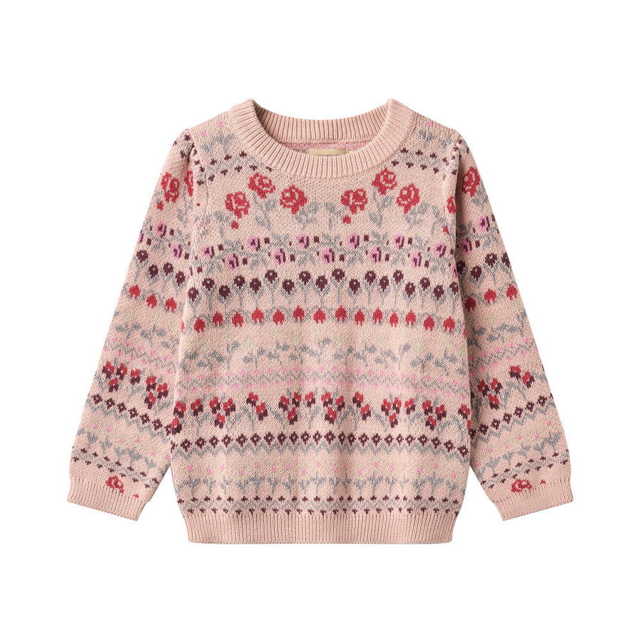 Wheat 0513-560-GOTS Jacquard Pullover Mikmak 2317 Dim Rose