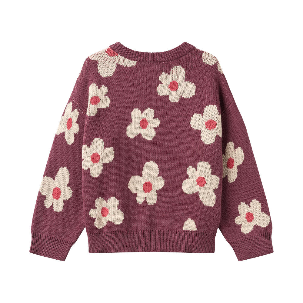Wheat 0542-560-GOTS Jacquard Cardigan Alvilda 3118 Eggplant