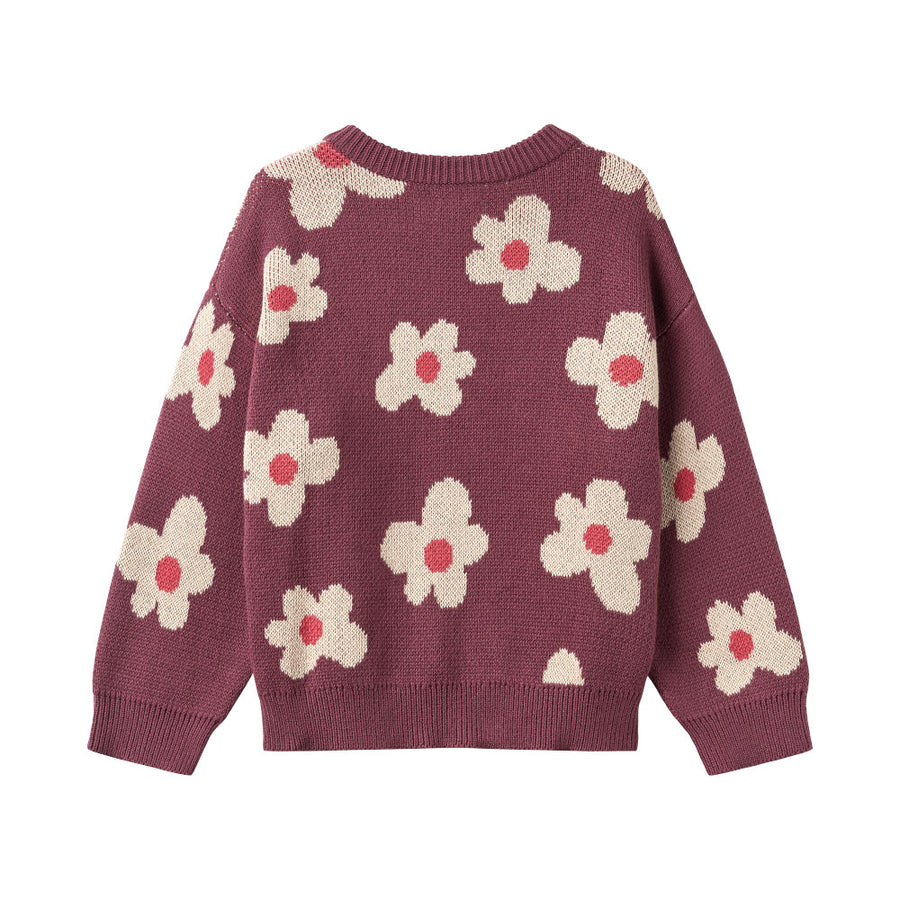 Wheat 0542-560-GOTS Jacquard Cardigan Alvilda 3118 Eggplant