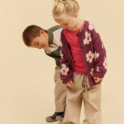 Wheat 0542-560-GOTS Jacquard Cardigan Alvilda 3118 Eggplant