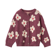 Wheat 0542-560-GOTS Jacquard Cardigan Alvilda 3118 Eggplant