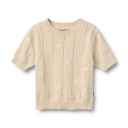 Wheat Knit Top S/S Malvina - 0570-560 9731 Sandshell White Flowers