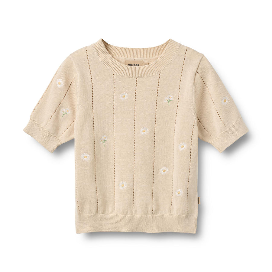 Wheat Knit Top S/S Malvina - 0570-560 9731 Sandshell White Flowers