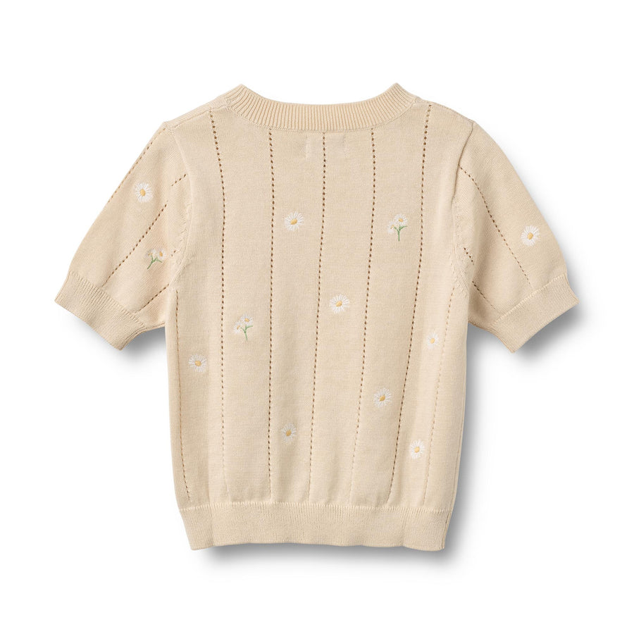 Wheat Knit Top S/S Malvina - 0570-560 9731 Sandshell White Flowers