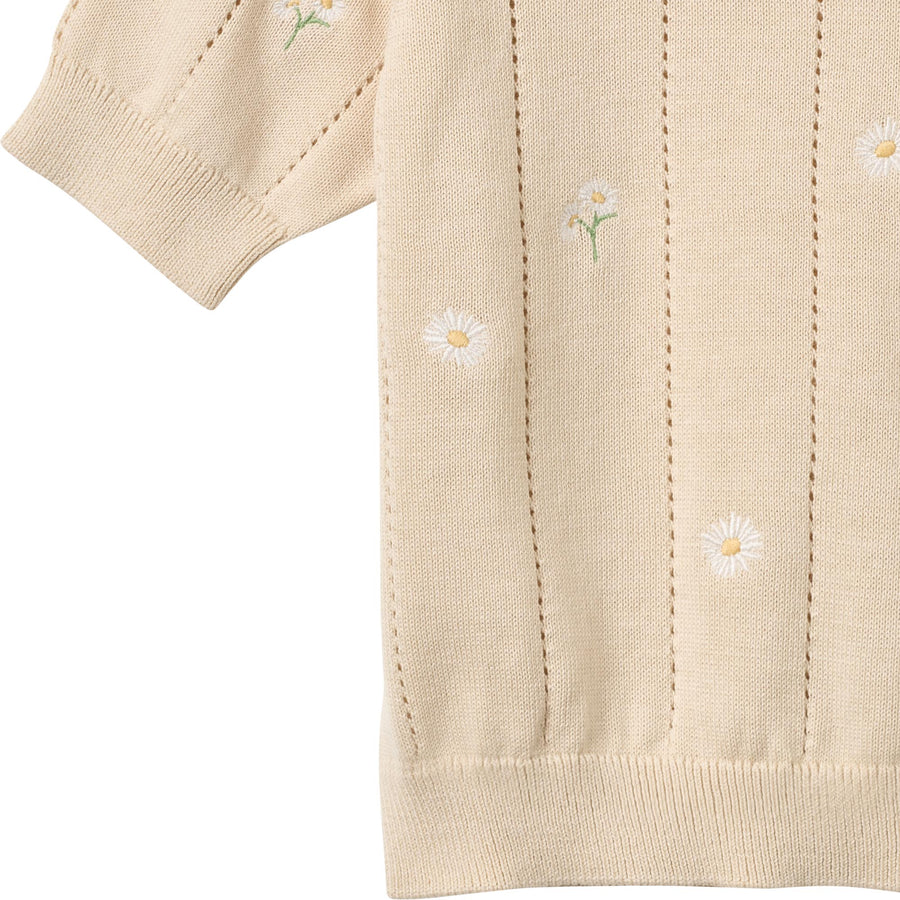 Wheat Knit Top S/S Malvina - 0570-560 9731 Sandshell White Flowers