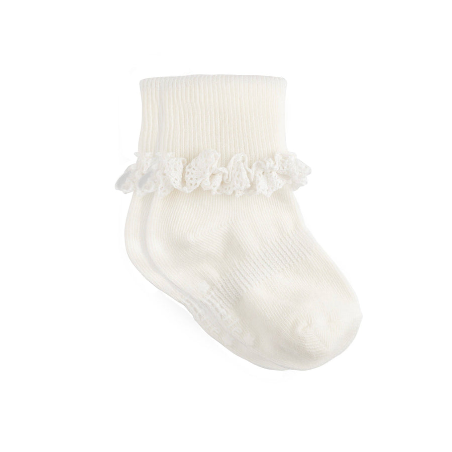 The Little Sock Company Frilly Non-Slip Stay-On Baby and Toddler Socks - Pearl White
