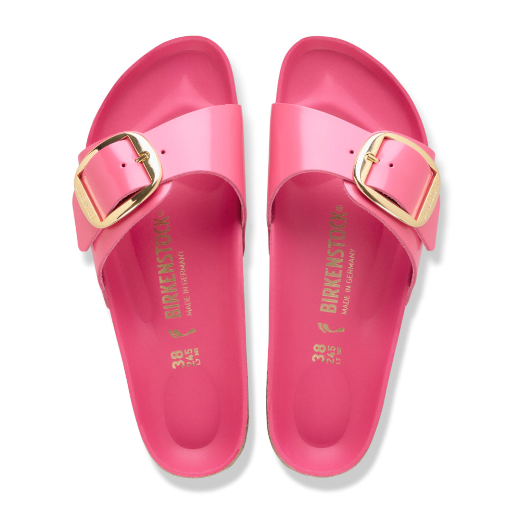Birkenstock Madrid Big Buckle Natural Leather Patent High Shine Fuchsia Tulip 1031825 Sandals
