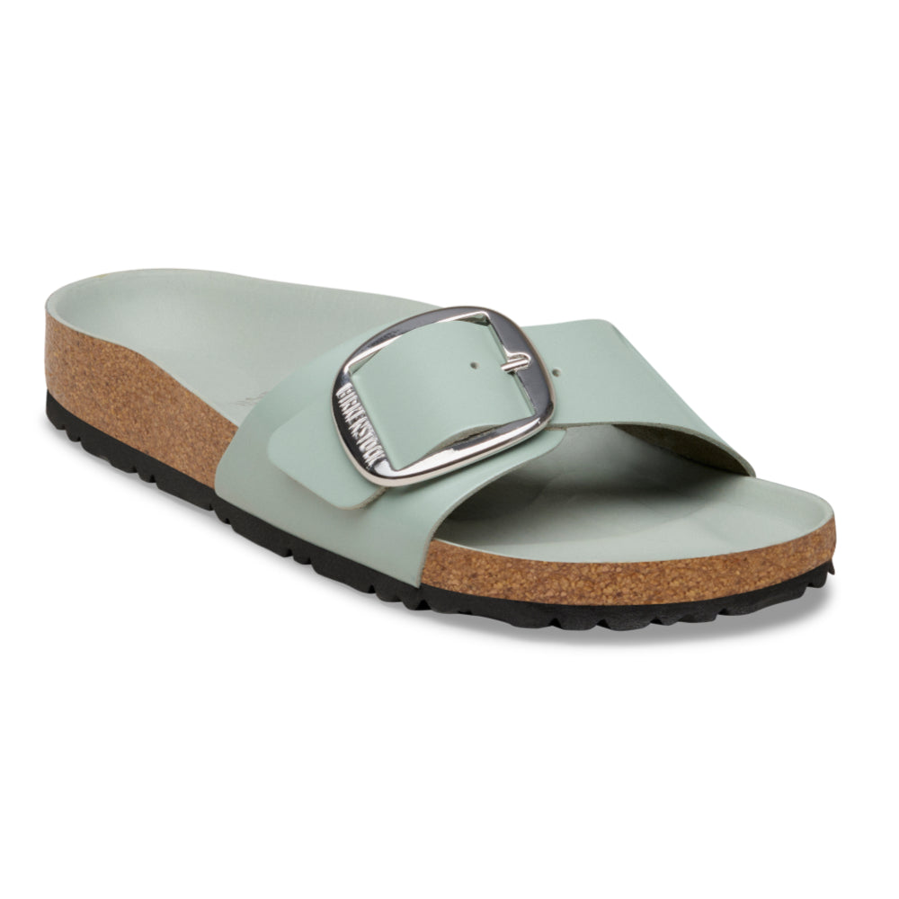 Birkenstock Madrid Big Buckle Natural Leather Patent High Shine Pure Sage 1031863 Sandals
