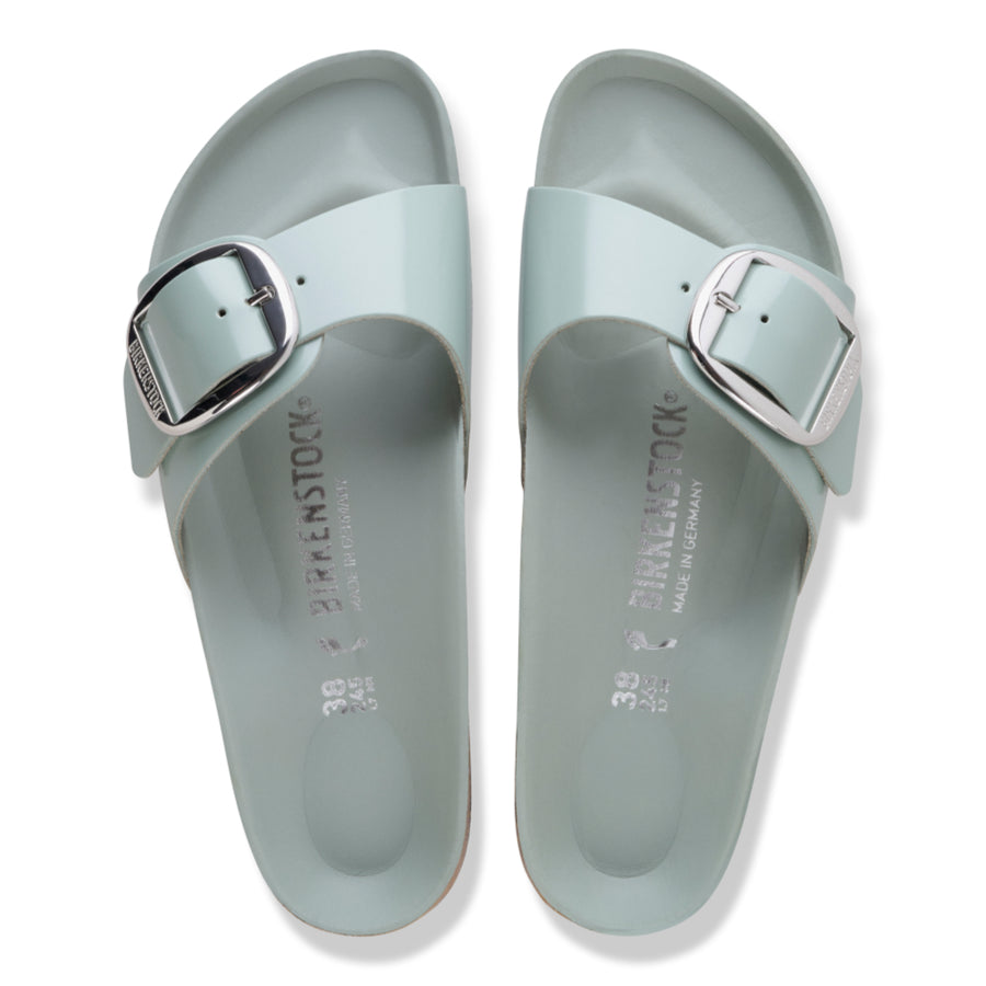 Birkenstock Madrid Big Buckle Natural Leather Patent High Shine Pure Sage 1031863 Sandals