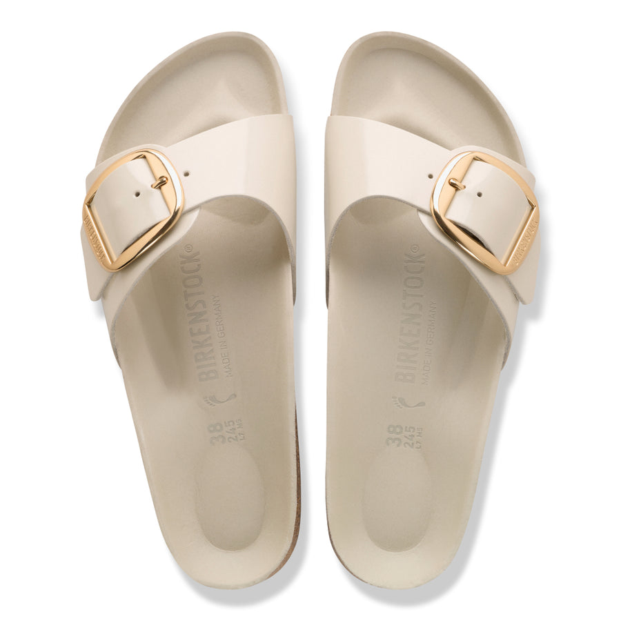 Birkenstock Madrid Big Buckle Natural Leather Patent High Shine Oyster 1031900 Sandals