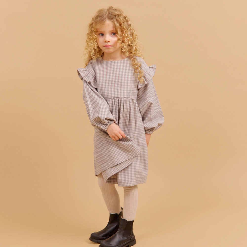 Wheat 1377-463-GOTS Dress Gro 0104 Greybrown Check