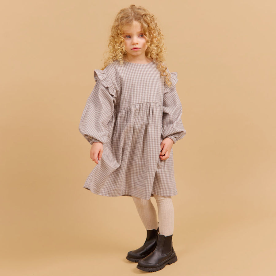 Wheat 1377-463-GOTS Dress Gro 0104 Greybrown Check