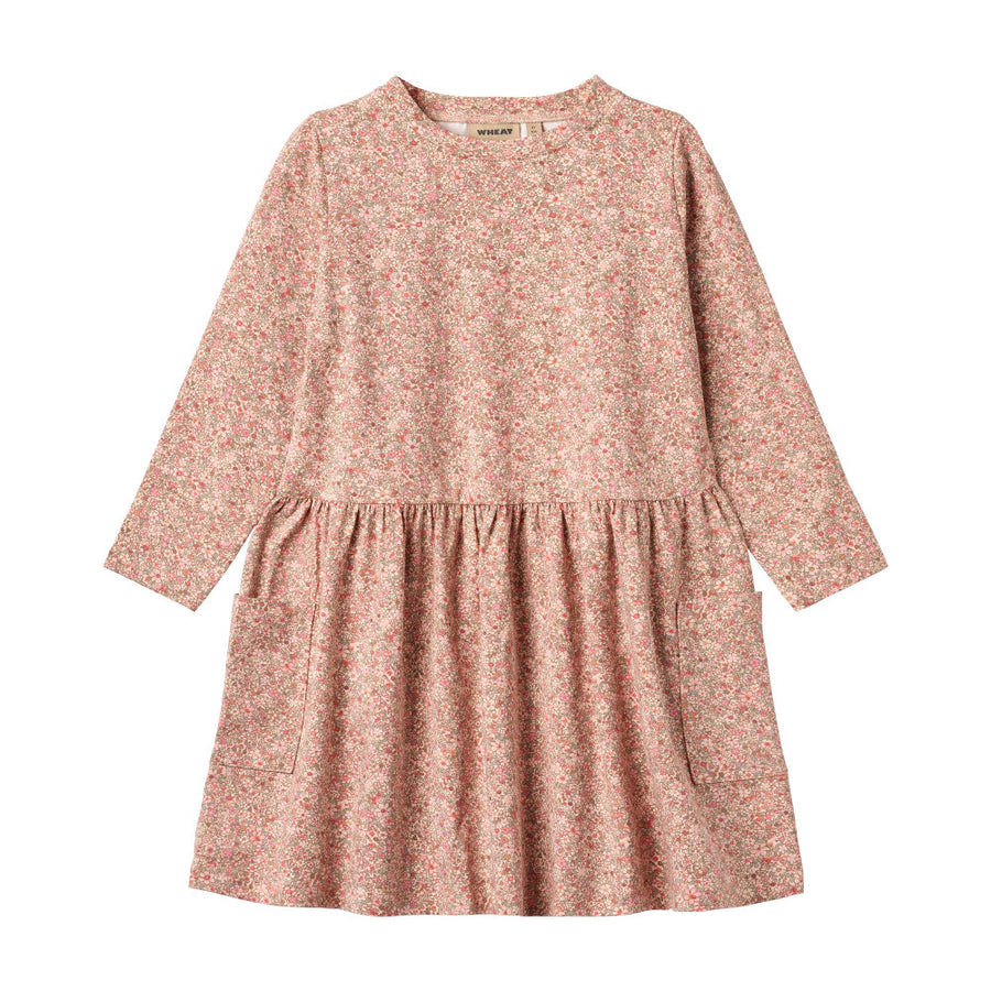 Wheat Jersey Dress L/S Bessie - 9566 Rose Dust Flower Meadow (Junior)