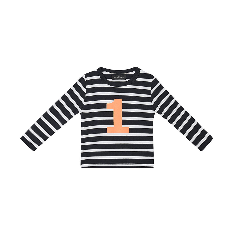 Bob and Blossom Breton Striped Number T-Shirt KT490 Black and White