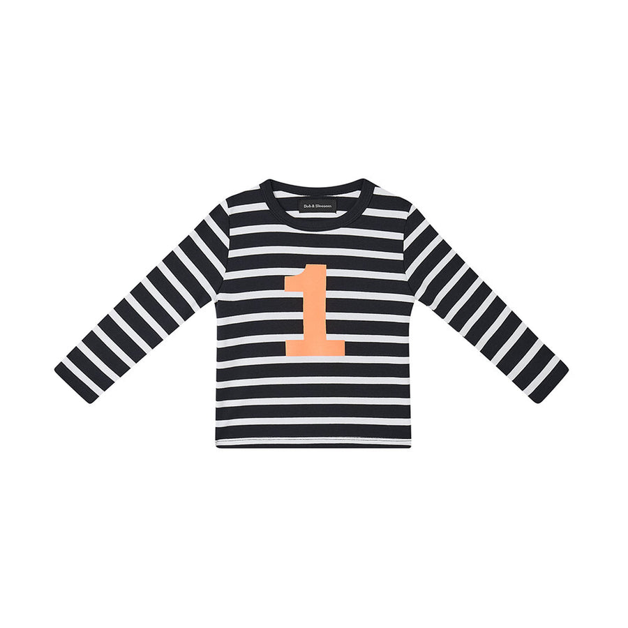 Bob and Blossom Breton Striped Number T-Shirt KT490 Black and White