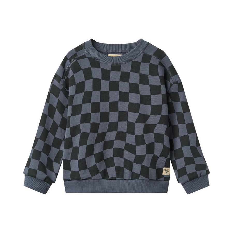 Wheat 2356-624-GOTS Sweatshirt L/S Sandro 1311 Navy Blue Check