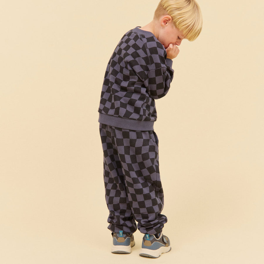 Wheat 2356-624-GOTS Sweatshirt L/S Sandro 1311 Navy Blue Check