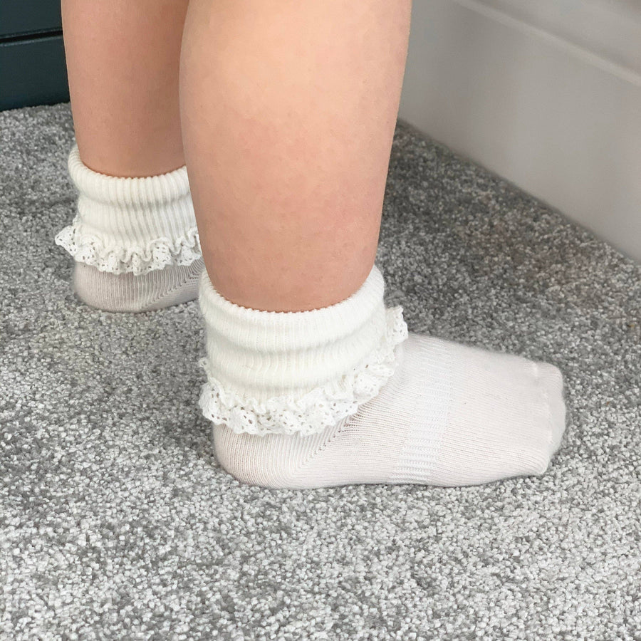 The Little Sock Company Frilly Non-Slip Stay-On Baby and Toddler Socks - Pearl White