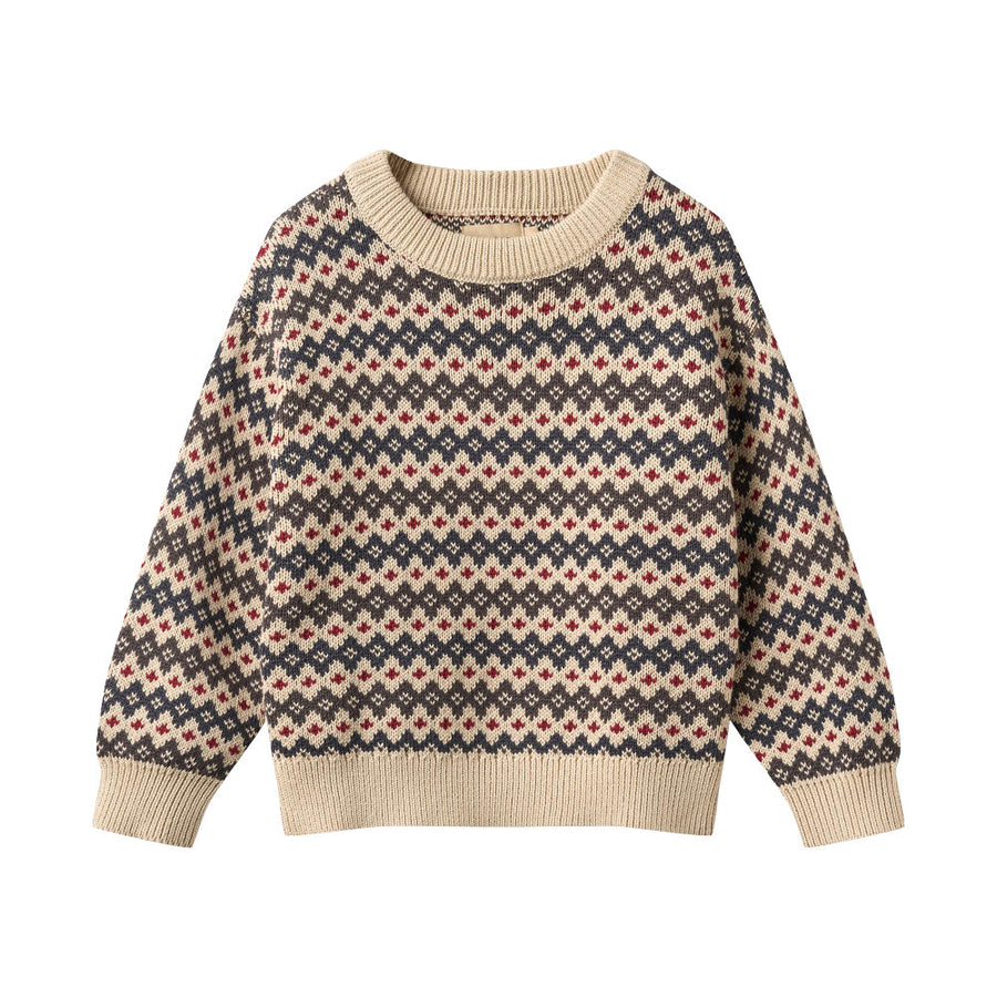 Wheat 2531-560-GOTS Jacquard Pullover Harlow 1292 Greyblue