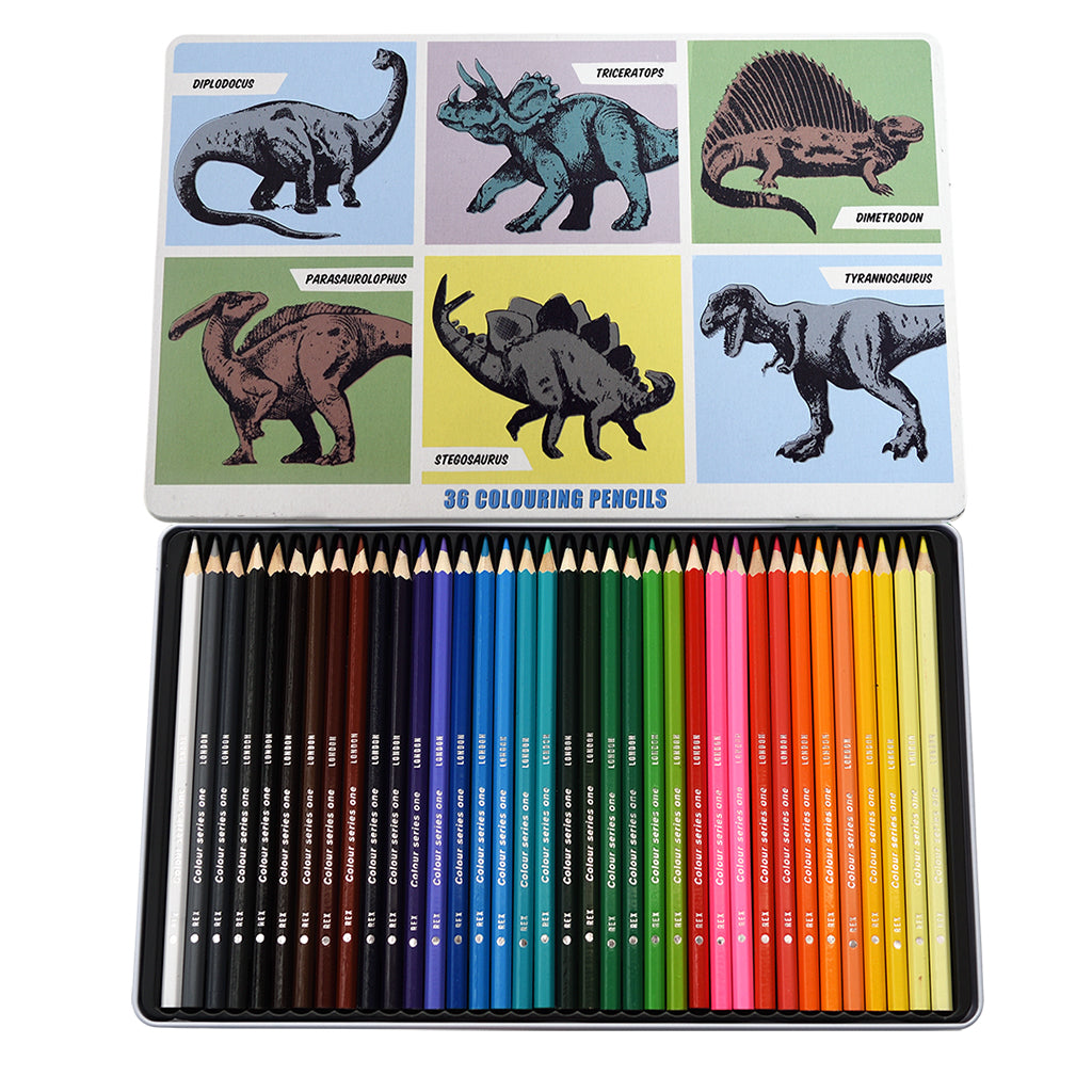 Rex London 36 colouring pencils in a tin - Prehistoric Land - 29277