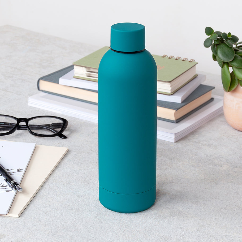 Rex London Rubber coated steel bottle 500ml - Petrol blue-30347