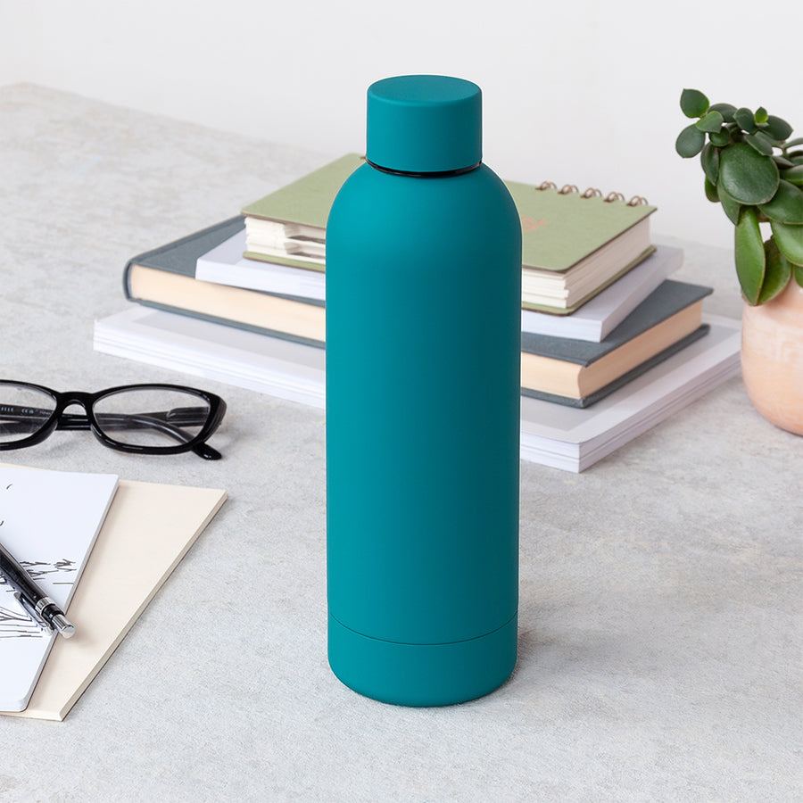 Rex London Rubber coated steel bottle 500ml - Petrol blue-30347