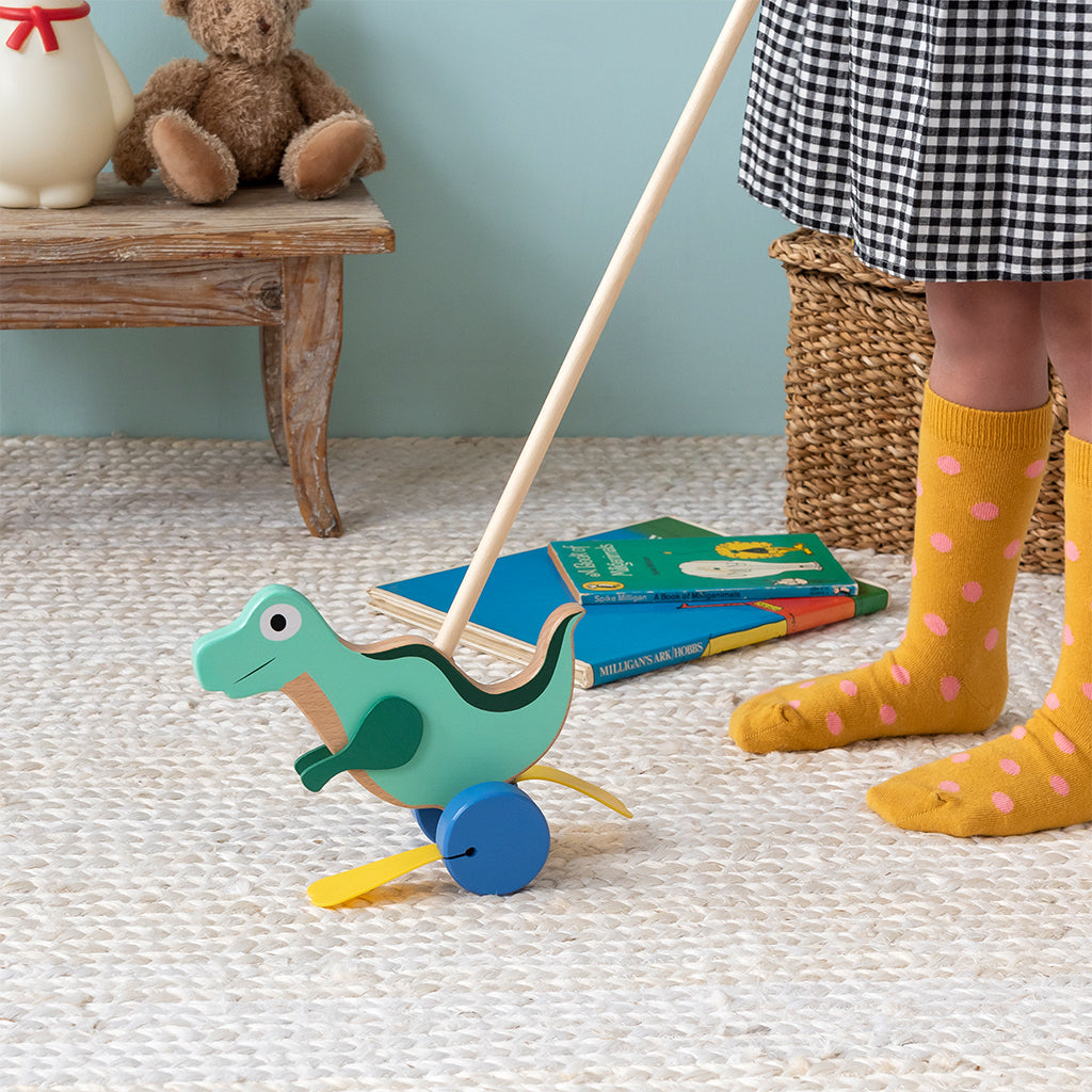 Rex London Wooden push-along walker toy - Flapping dinosaur-30567
