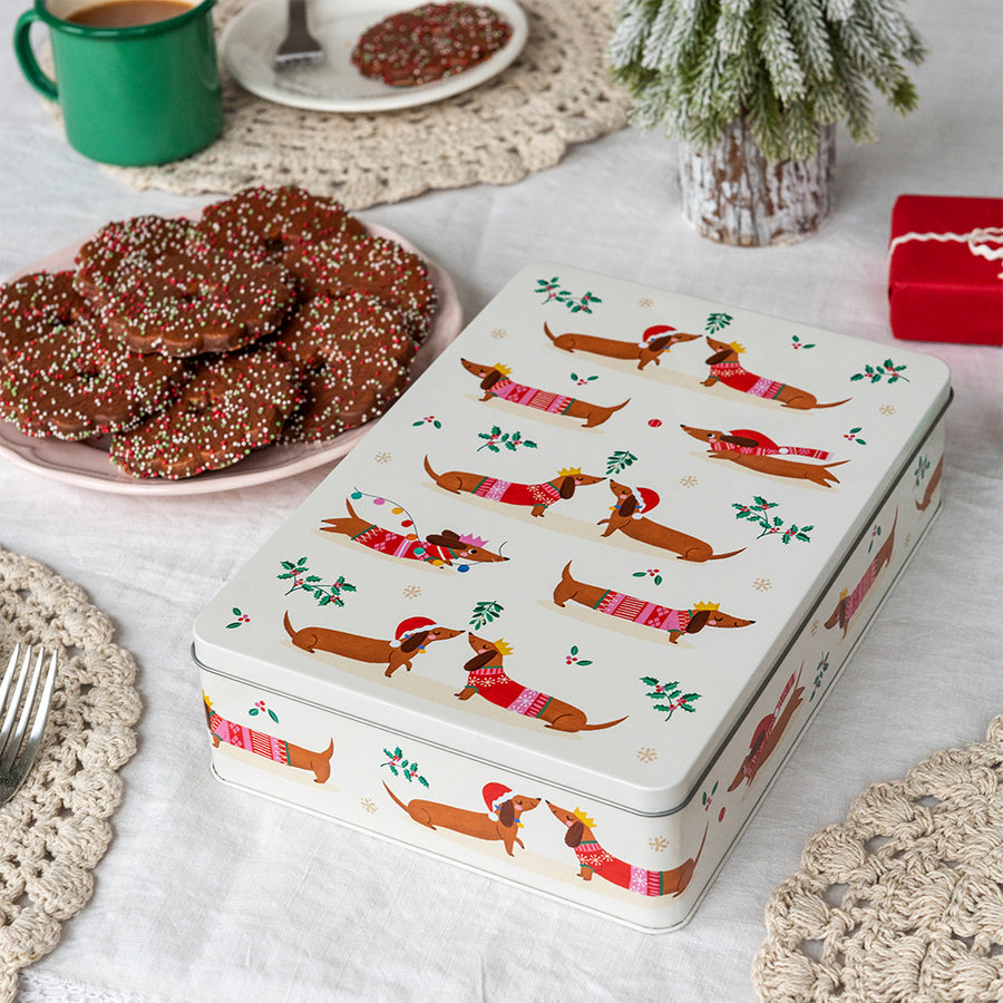 Rex London Mince Pie Storage Tin - Festive Sausage Dog - 30718
