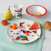Rex London Children's Melamine Dinner Set (5 Pieces) - Sunny Sausage Dog - 30785