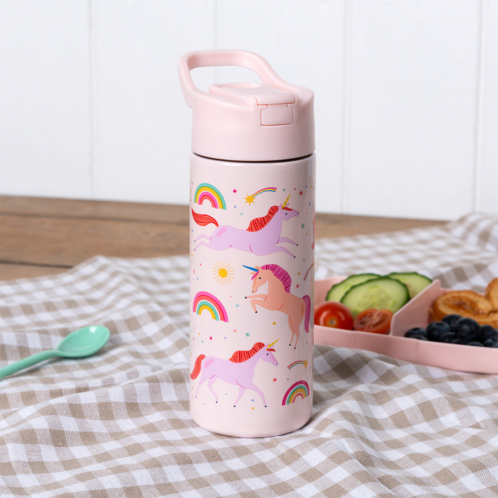 Rex London Stainless steel bottle with push button lid 500ml - Unicorn-30967