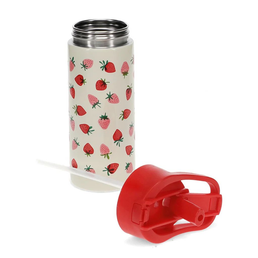 Rex London Stainless Steel Bottle With Push Button Lid 500Ml - Little Strawberry - 31947