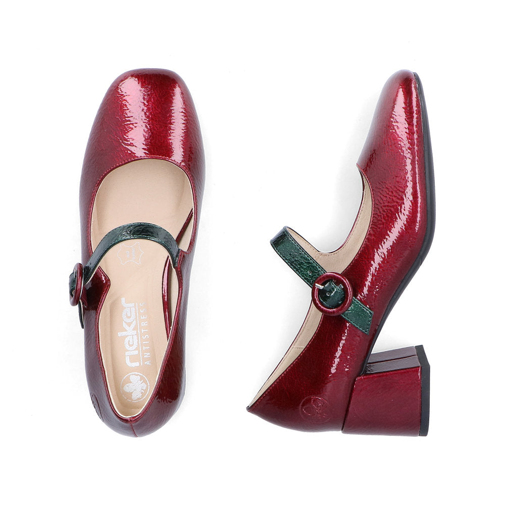 Rieker 44752-35 Womens Red Patent Mary Jane Court Shoes