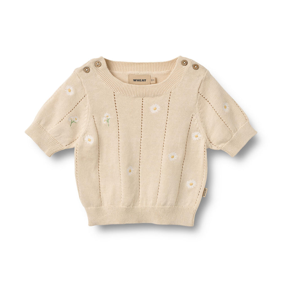 Wheat Knit Top S/S Malvina - 4570-560 9731 Sandshell White Flowers
