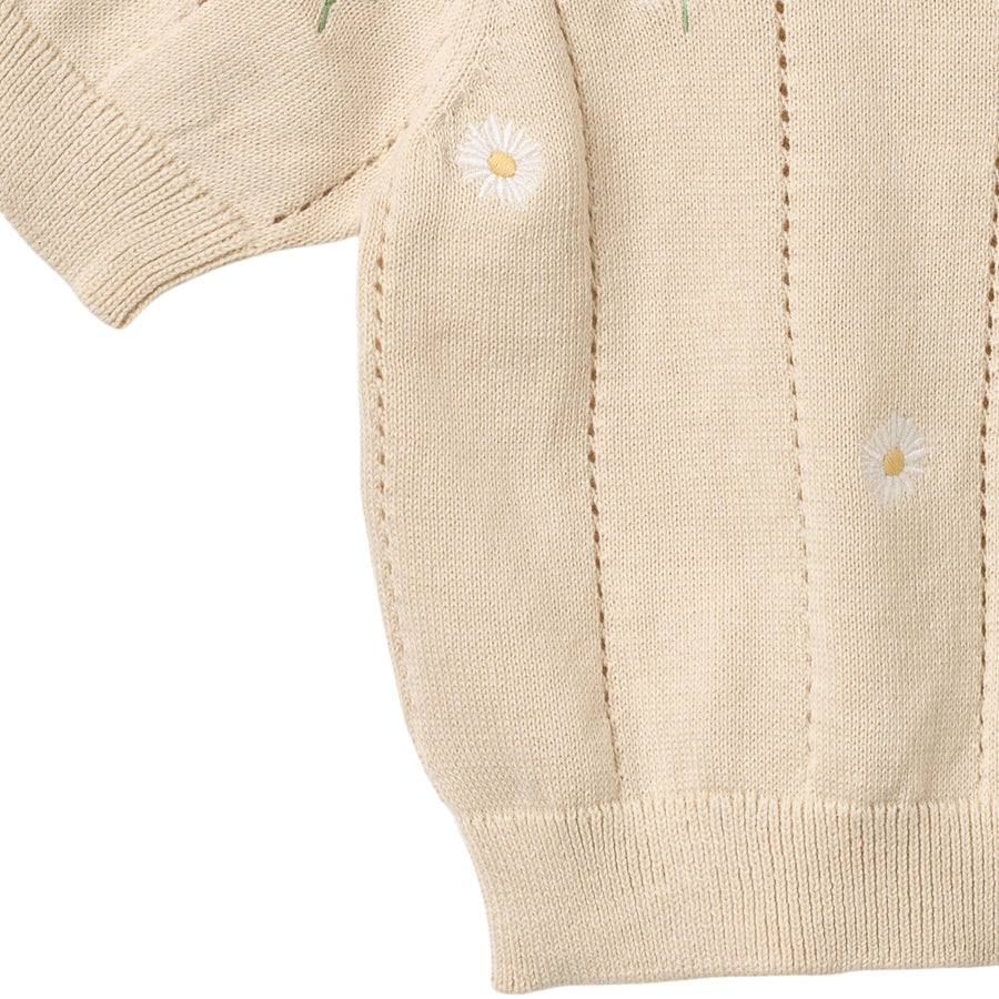 Wheat Knit Top S/S Malvina - 4570-560 9731 Sandshell White Flowers