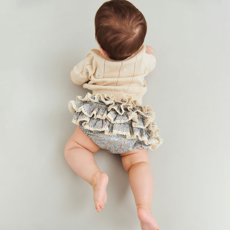 Wheat Knit Top S/S Malvina - 4570-560 9731 Sandshell White Flowers