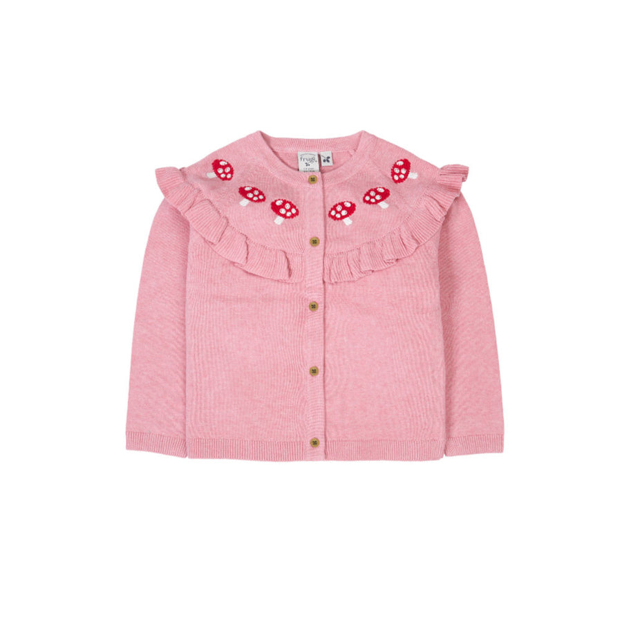 Frugi Romi Ruffle Cardigan - Pink Marl/Mushroom