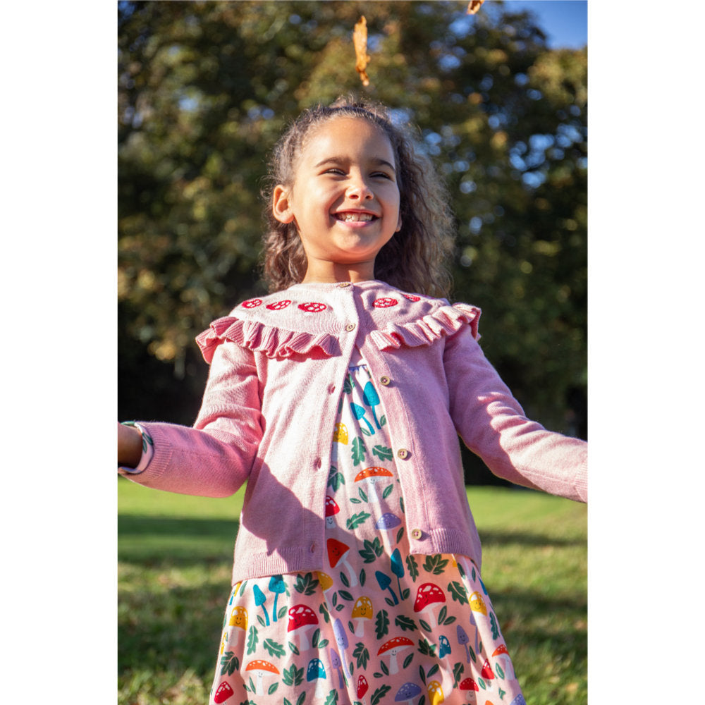 Frugi Romi Ruffle Cardigan - Pink Marl/Mushroom