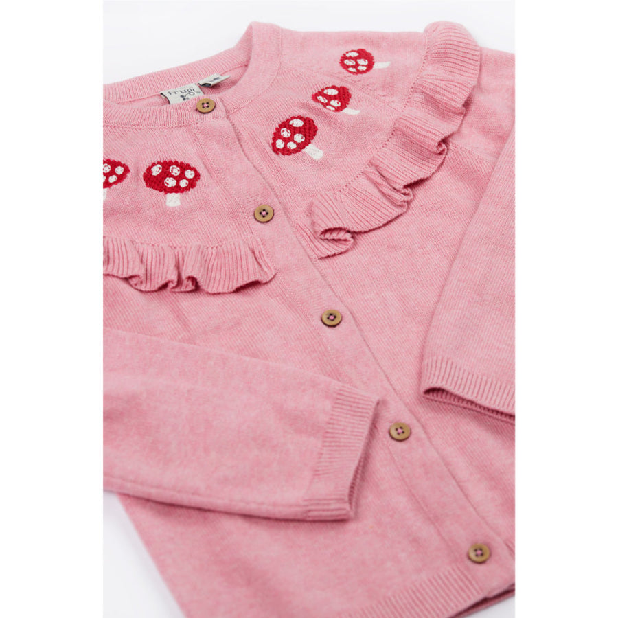Frugi Romi Ruffle Cardigan - Pink Marl/Mushroom