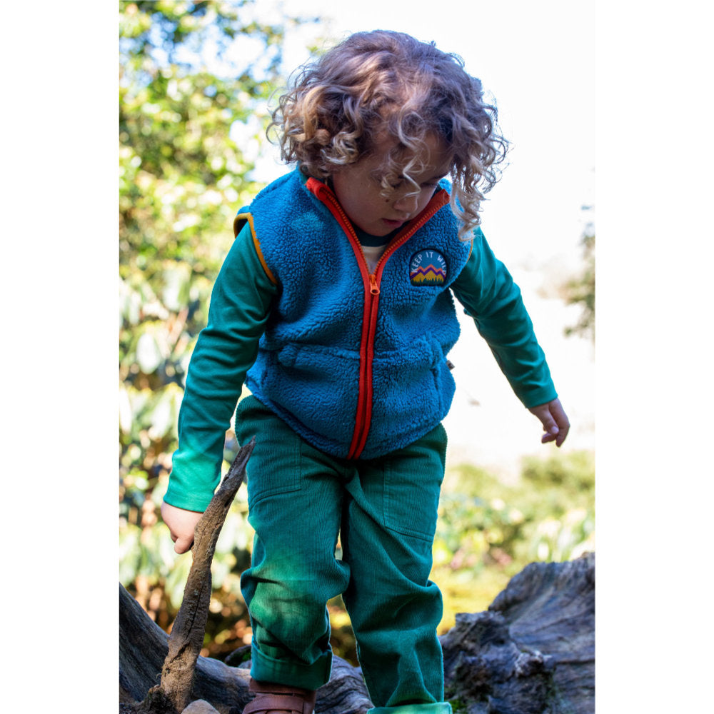 Frugi Bude Borg Gilet - Boat Blue/Mushroom