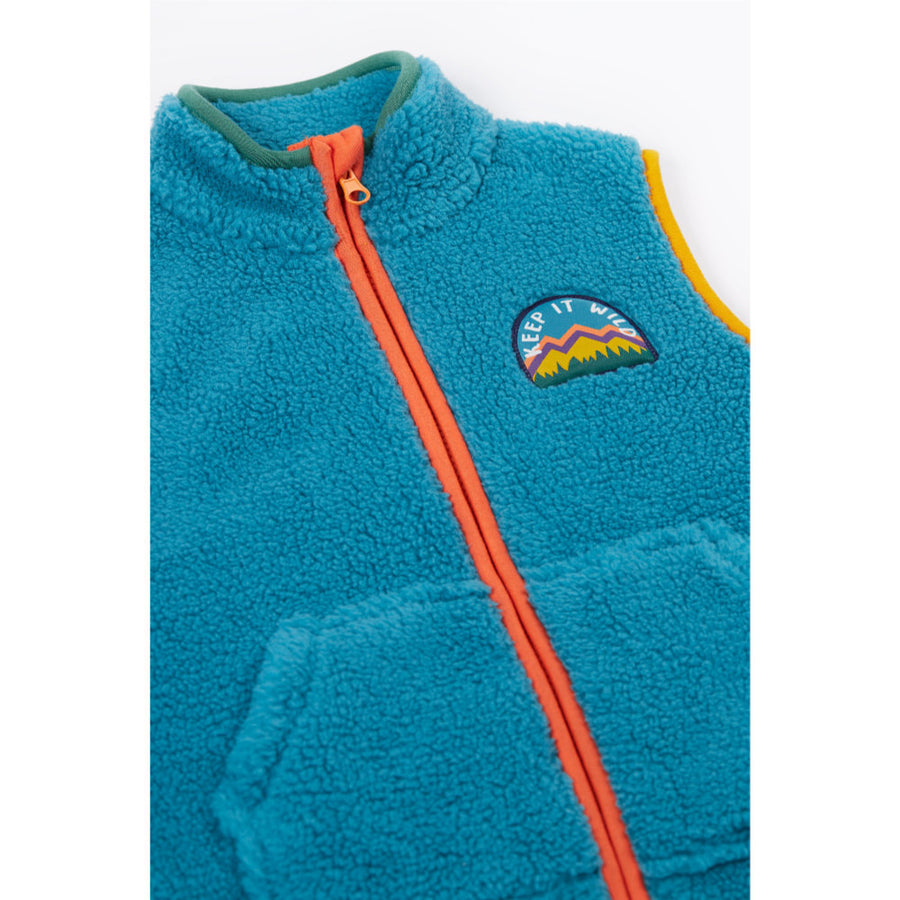Frugi Bude Borg Gilet - Boat Blue/Mushroom
